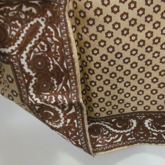 Vintage Scarf Unbranded Scroll Floral Browns & Champagne Gold Unused So Pretty - Picture 7 of 8